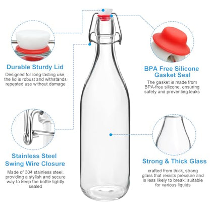 Swing Top Bottles 33oz,1 Liter Flip Top Glass Bottles with Airtight Grolsch Closures,Reusable for Kombucha, Vanilla,Beer, Cold Brew, Homemade Beverages Storage