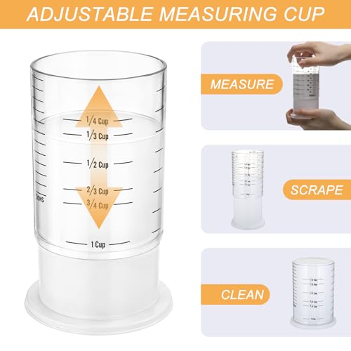 6 Pcs Adjustable Push up Measuring Cup Set Includes 2 Adjustable Measuring Cups and 5 Measurings Spoon for Peanut Butter Liquid Dry Semi Solid Ingredient Home Cooking Tool(6.5 * 10cm) - size: 1 cup