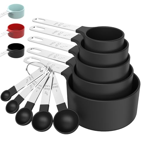 TILUCK Measuring Cups & Spoons Set, Stackable Cups and Spoons, Nesting Measure Cups with Stainless Steel Handle, Kitchen Gadgets for Cooking & Baking (Black) - color: Black