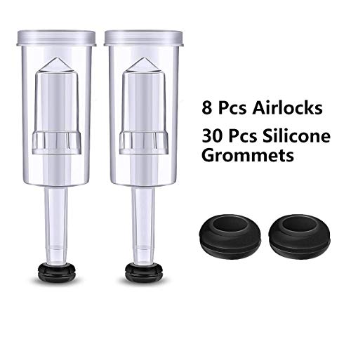 8 Pcs Air Locks Airlock Set for Fermentation,High Transparency | With 30Pcs Silicone Grommets,Detachable Design,Odorless and Non-toxic,Brewing Beer/Wine/Sauerkraut/Other Fermentation Project