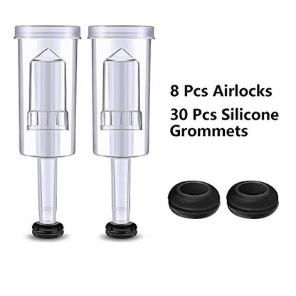 8 Pcs Air Locks Airlock Set for Fermentation,High Transparency | With 30Pcs Silicone Grommets,Detachable Design,Odorless and Non-toxic,Brewing Beer/Wine/Sauerkraut/Other Fermentation Project