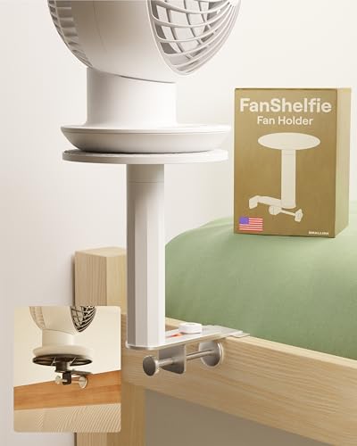 FanShelfie Adjustable Fan Holder for Dorm Room, Bunk & Lofted Bed, College Essentials for Boys & Girls, Patented Height & Distance Design, Compatible with Popular Dorm Fans, 2 Height Options (White) - color: White