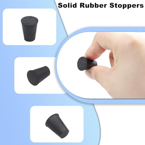 12pcs Lab Rubber Stoppers for Lab Tube Stopper Size 000# Hole Stopper | 8x13x17mm Black Tapered Shaped Solid Small Rubber Stopper - size: 000# Black