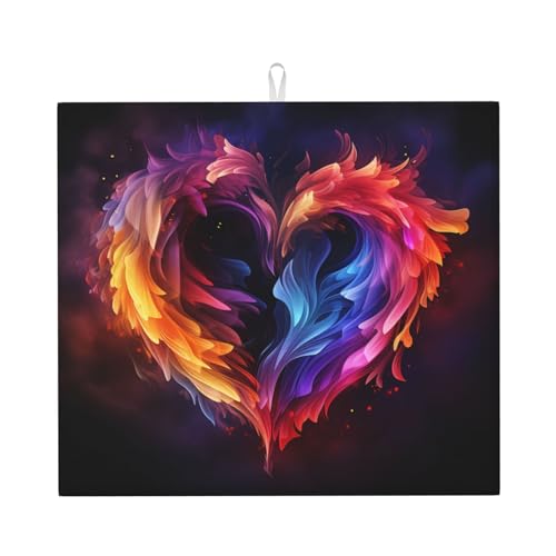 Rainbow Heart Print Dish Drying Mat for Kitchen Counter Ultra Absorbent Microfiber Dishes Drainer Mats Washable Drying Pads for Sinks 16 x 18 In - color: Rainbow Heart
