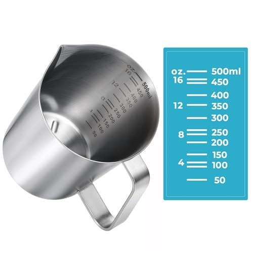 2 Pcs Stainless Steel Measuring Cup with Handle and Pour Lip, Metal Pitcher with Oz and ML marking, 16OZ/500ML), Heavy-Duty Pitcher