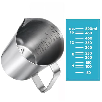 2 Pcs Stainless Steel Measuring Cup with Handle and Pour Lip, Metal Pitcher with Oz and ML marking, 16OZ/500ML), Heavy-Duty Pitcher