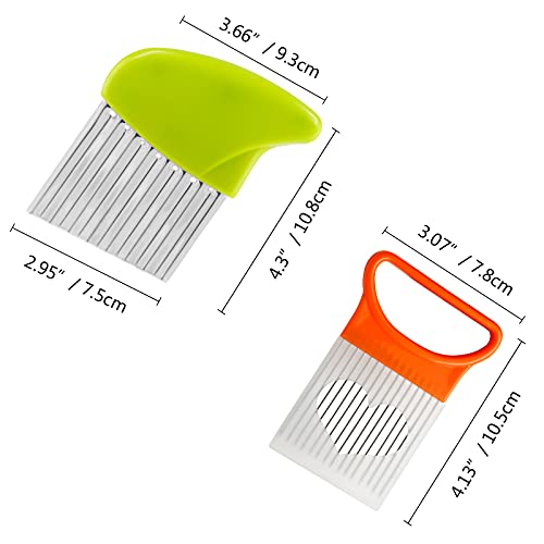 Luomorgo Stainless Steel Potato Crinkle Cutter Knife Set | 1 Fork Slicing Helper, 3 Carrot Wavy Knife, French Fry Slicer, Vegetable Wavy Chopper - color: Green & Pink & Blue & Orange