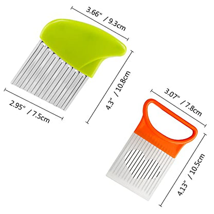 Luomorgo Stainless Steel Potato Crinkle Cutter Knife Set | 1 Fork Slicing Helper, 3 Carrot Wavy Knife, French Fry Slicer, Vegetable Wavy Chopper - color: Green & Pink & Blue & Orange