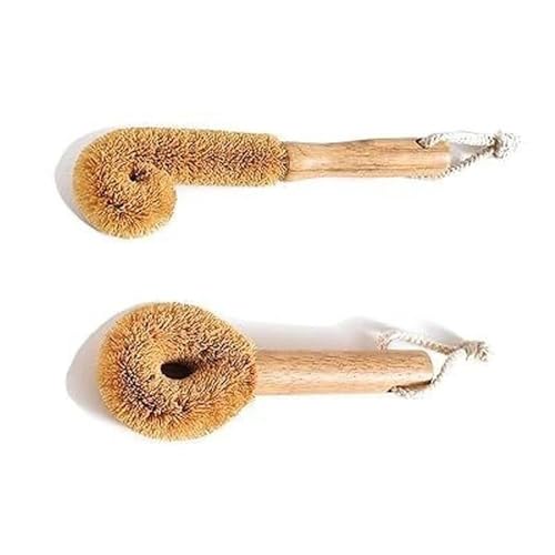 Cactus Bottle Brush Set, 2PCS-Eco-Friendly with Natural Wood Handle & Cactus Fiber Bristles for Deep Cleaning Bottles, Pans, and Kitchen Dishes