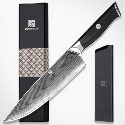 Chef Knife,8inch Damascus knife,67-Layer High Carbon Stainless Steel Kitchen Knife,Professiona Sharp Cutting Knives with Ergonomic G10 Black Handle,Gift Box for Home and Kitchen Birthday Gift - style: 13C pro Chef Knife(Black)