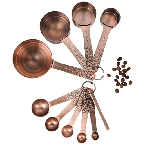 Measuring Cups and Spoons Set 10, Copper Measuring Cups and Spoons Set for Baking & Kitchen, Metric & US Stainless Steel 4 Measure Cups and 5 Spoons with Leveler - color: Copper, size: B: Set of 10