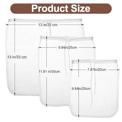 3 Pcs Nut Milk Bag Food Strainer Nut Bags Reusable Multiple Usage Food Strainer Bag for Straining Almond Soy Milk Greek Yogurt Professional Cold Brew Coffee Tea Beer Celery Juice Fine Nylon Mesh