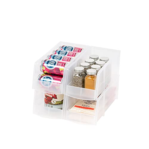 IRIS USA Clear Plastic Stackable Storage Bins, Large- 4 Pack, Open Front Fridge Pantry Kitchen Closet Cabinet Bathroom Organizer Basket for Organizing Snack, Cans, Office Supplies, and Coffee Pods - color: Clear, size: Large - 4 Pack