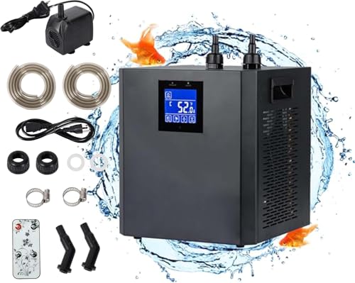 Aquarium Chiller, 79gal 1/3 HP Water Chiller, Hydroponic Cooler Fish Tank Cooling System for Axolotl Coral Reef Shrimp with Water Pump and Pipe for Home Use (79gal/300L, 1/3HP)