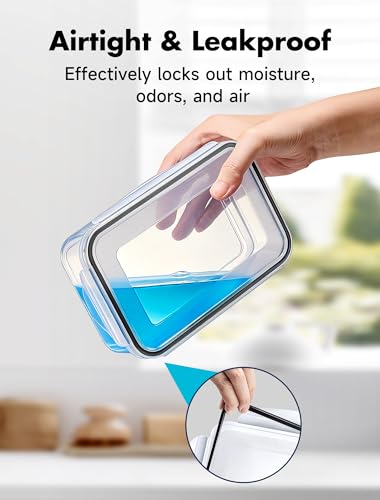 Geedel Food Storage Containers with Lids, Airtight Leakproof Lunch Meal Prep Containers, Stackable Microwave Freezer Dishwasher Safe Plastic Food Containers for Kitchen Organization, Set of 4, Clear