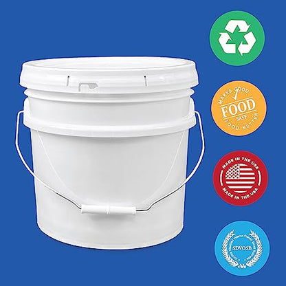 ePackageSupply 3.5 Gallon Plastic Bucket with Lid I Food Grade Bucket | White | BPA-Free I Heavy Duty 90 Mil All Purpose Pail Reusable I Made in USA (12 Count) - size: 12 Packs