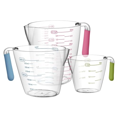 Measuring Cups,3 Pcs Plastic Measuring Cups(1, 2 & 4 Cup),Liquid Measuring Cups For Prepping, Baking and Cooking, Preheated Oven, Dishwasher, Freezer, and Microwave Safe - color: 3 Pcs Measuring Cups Set