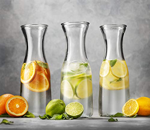 Kook Glass Carafe, Mimosa Bar Supplies, Carafe Pitchers with Lid, Glass Water Pitcher, Drink Dispensers for Parties, Tea, Wine, and Juice, Plastic Lids, Dishwasher Safe, 35 oz (set of 4) - color: Set of 4, 1 Liter
