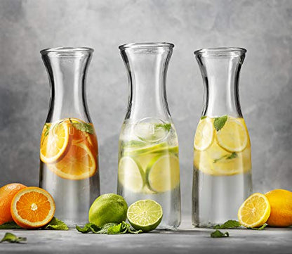 Kook Glass Carafe, Mimosa Bar Supplies, Carafe Pitchers with Lid, Glass Water Pitcher, Drink Dispensers for Parties, Tea, Wine, and Juice, Plastic Lids, Dishwasher Safe, 35 oz (set of 4) - color: Set of 4, 1 Liter
