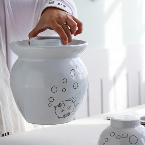 MRYBD White Pickle Jar Large Traditional Sichuan Chinese Ceramic Fermenting Jar with Water Seal Airlock Lid, Ceramic Fermentation Crock for Pickling, Kimchi, Sauerkraut 3.5L - size: 3.5L