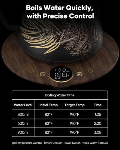 Cocinare Gooseneck Electric Kettle, ±1°F Precise Temperature Control, 1500W Fast Heating, Pour Over Coffee & Tea Kettle with Brew Timer & Keep Warm, Stainless Steel, 0.9L (Rainforest) - color: Rainforest