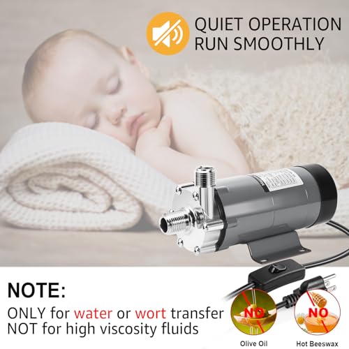 MRbrew Wort Pump With Switch Stainless Steel Magnetic Beer Pump Brewing for Wort Transfer, 1/2”NPT Thread Head 110V Quiet Operation Excellent High Temperature Resistance System for Homebrew(Grey) - size: Grey Pump(Swtich)