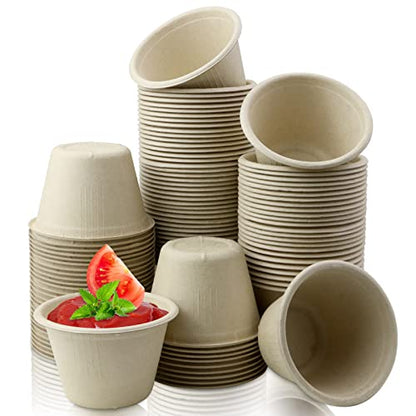 LeonBach 100 Pack Natural Bagasse Fiber Bowls,4oz Small Disposable Paper Bowls Microwavable Safe Sample Snack Cups Charcuterie Serving Cups for Sauce Portion Condiment Ice Cream Desserts - color: Brown, style: 4oz-100 Pack