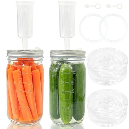 2 Pack Mason Jar Fermentation Kit(Jars Included)32 oz Wide Mouth Fermentation Jars with Plastic Lids,Airlock Lids & Glass Weights,Complete Mason Jar Set for Sauerkraut, Pickles,Kimchi, Hot Sauce,Mead