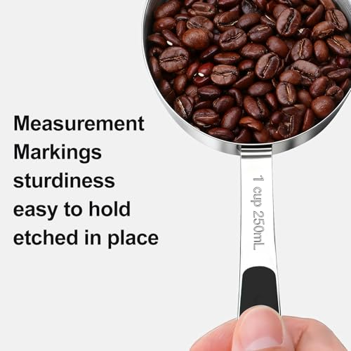 Bopei Measuring Cups and Spoons Set Stainless Steel 10 Piece for Cooking and Baking (5 Cups + 5 Spoons, Black Handle) - color: Black