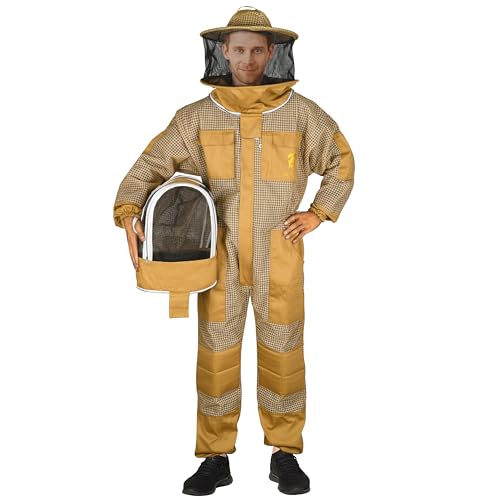 3 Layer Professional Beekeeping Suit - Heavy Duty Protective Bee Suit for Safe and Efficient Apiary Management. - color: Khaki, size: Small