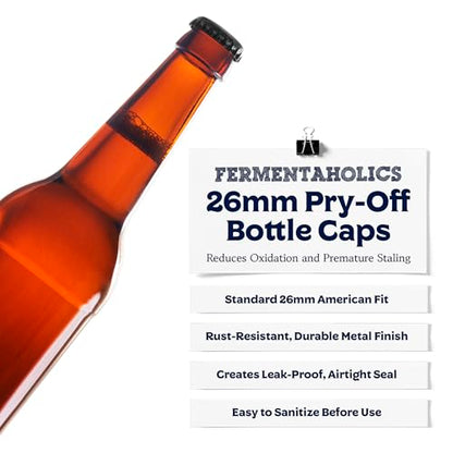 Fermentaholics Beer Bottle Capper & Lid Set – Double Wing Capping Tool & 144 Black Crown Caps – For Bottling Drinks at Home – Fits Standard Beer Bottles, Homebrew, 12 oz & Bombers with 26mm Opening - size: Bottle Capper Lid Set and 144 Black Crown Caps