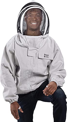 Bees & Co K74 Natural Cotton Beekeeper Jacket with Fencing Veil, XXL, Crystal White - color: Crystal White, size: XXL