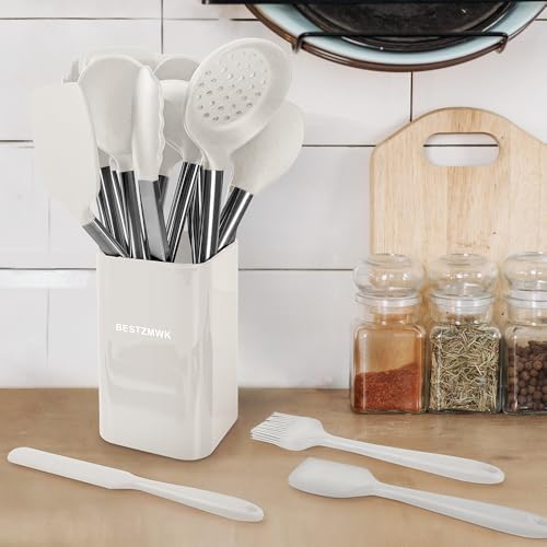 Kitchen Utensil Set-Silicone Cooking Utensils-33 Kitchen Gadgets & Spoons for Nonstick Cookware-Silicone and Stainless Steel Spatula Set-Best Kitchen Tools, Useful Pots (Cream White) - color: Cream White