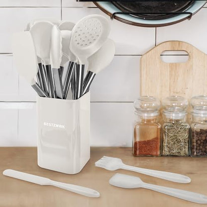 Kitchen Utensil Set-Silicone Cooking Utensils-33 Kitchen Gadgets & Spoons for Nonstick Cookware-Silicone and Stainless Steel Spatula Set-Best Kitchen Tools, Useful Pots (Cream White) - color: Cream White