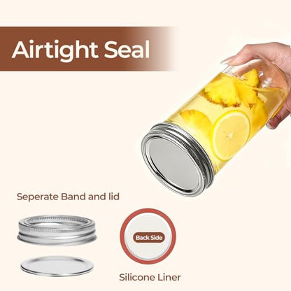 ComSaf 24 oz Mason Jars Wide Mouth 6 Pcs, Large Canning Jars with Seal Bands, 24 oz Glass jar with Lid for Jam, Sauce, Juice, Coffee, Pickling, Fruit, Dessert, Kitchen Storage, Vanilla Extract - size: 24oz wide mouth 6PCS
