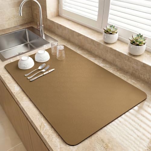 LOPNUR Kitchen Dish Drying Mat, 24"x16" Large Dish Drying Mats for Kitchen Counter, Diatomite Coffee Mat, Super Absorbent Dish Drying Pad, Heat Resistant Mat with Anti-slip Rubber Backed, Brown - color: Brown, size: 24" x 16"