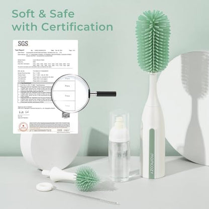 Momcozy Bottle Brush Kit Pro, Innovative Push-Press Design for Deep Cleaning - Bottle Cleaner Brush for Bottle/Breast Pumps/Nipple - Clog-Free Brush & Foam-Generating Design for Better Cleaning, Green