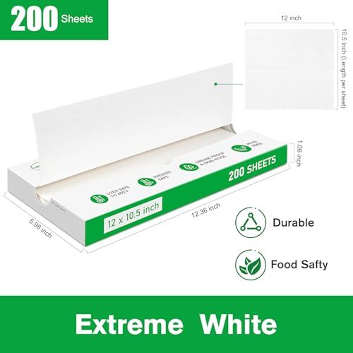 EcoDispose Precut POP UP Deli Paper Sheet Pack of 200, Interfolded Heavy Paper for Food Wrap and Serving (12" x 10-1/2", White） - color: White, size: 12“x10.5”inch