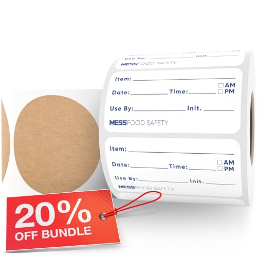MESS Dissolvable Food Labels for Containers 400 Labels (1x2 Blue/White and 2" Kraft) Blank Kitchen Labels - Food Storage Labels - Removable Freezer Labels - Dissolvable Labels for Food Containers