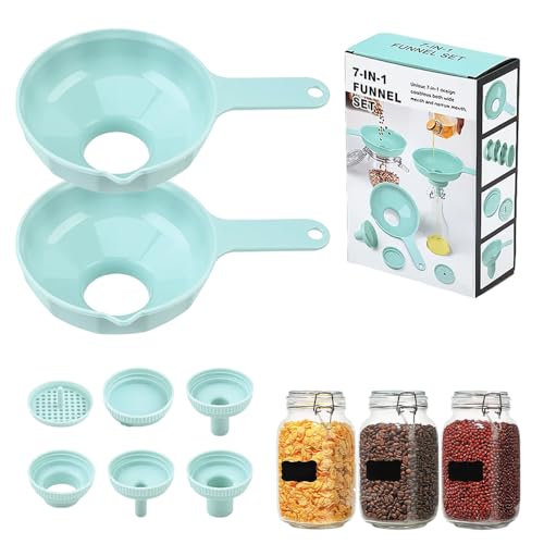 Wide Mouth Kitchen Funnel Set for Filling Bottles | 7-in-1 Kitchen Funnel Set, Large Funnel with 4 Size Spouts and 2 Strainers, Plastic Funnels for Liquid Cereal Transfer - color: 2sets