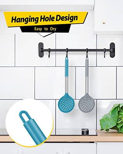 Kitchen Ladle Strainer Set of 2 Large Slotted Spoon with High Heat Resistant BPA Free Non Stick Cooking Skimmers For Draining and Frying (Grey and Teal Blue) - color: Grey and Teal Blue