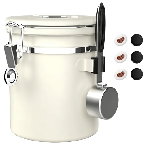 ShanSon Coffee Canister Airtight, Stainless Steel Bean Storage Container with Date Tracker & Scoop, Grounds Sugar Flour Tea Cereal Fits Kitchen Pantry, Ideal Gift for Coffee Lovers,16oz,Beige - color: Beige, size: 16oz