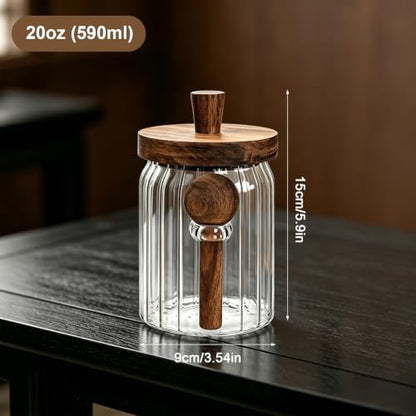 Glass Jar with Wooden Lid and Spoon, 20oz Coffee Container, Airtight Food Storage Container for Coffee Beans Cereal Nuts Salts Sugar Loose Leaf Tea Cookie Pasta