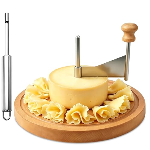 Longtor Cheese Curler Wheel Cutter & Cheese Coring Tool, Dual Use for Cheese and Chocolate with Wood Base, Gourmet Tool for Restaurants, Dessert Shops and Home Kitchen for Adult Use