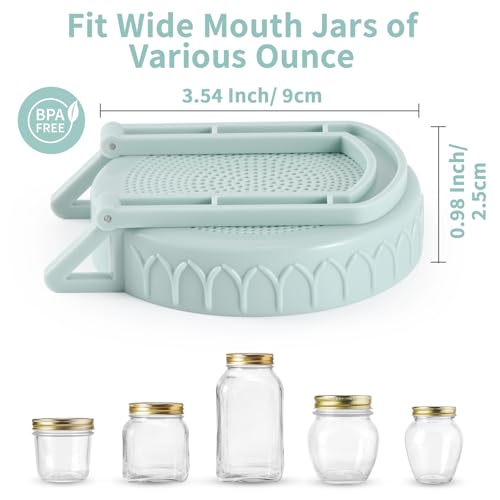 Happyiren Sprouting Kit for Wide Mouth Mason Jars, 2-Pack BPA-Free | One-Piece Sprouting Lids with Built-In Stand, Seed Germination Jar Sprouter Lid, Fits Wide Mouth Jars (3.38"/86mm) - color: Sage Green