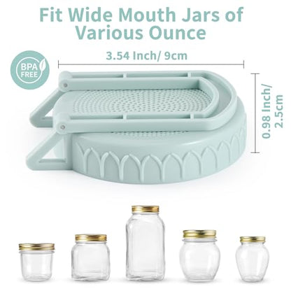 Happyiren Sprouting Kit for Wide Mouth Mason Jars, 2-Pack BPA-Free | One-Piece Sprouting Lids with Built-In Stand, Seed Germination Jar Sprouter Lid, Fits Wide Mouth Jars (3.38"/86mm) - color: Sage Green