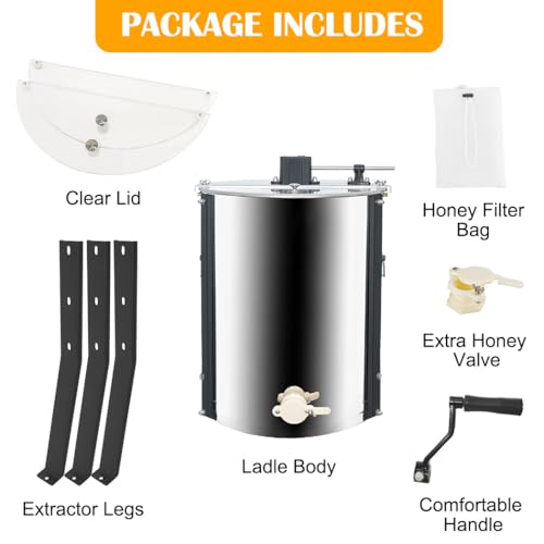 Honey Lake 4/12 Frame Manual Honey Extractor, Food Grade Stainless Steel Honeycomb Drum Spinner with Transparent Lid, Beekeeping Equipment for Honey Extraction with Height Adjustable Stand - size: 12 Frame Rack (4 Deep Frames)