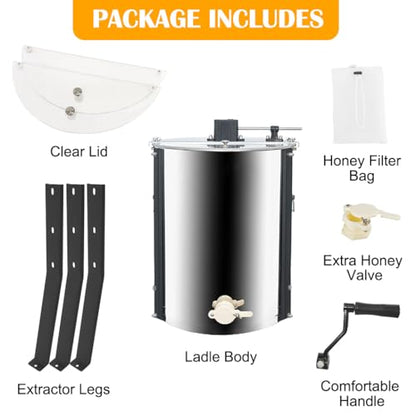 Honey Lake 2 Frame Manual Honey Extractor, Stainless Steel Honeycomb Drum Spinner with Transparent Lid, Beekeeping Equipment for Honey Extraction with Height Adjustable Stand - size: 2 Frame Rack