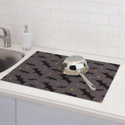 Star Bats Witchy Dish Drying Mat For Kitchen Counter, Super Absorbent Microfiber Dish Drying Pad, Kitchen Gadgets For Easy Clean Multi-Use Large 18"x24" - color: Star Bats Witchy