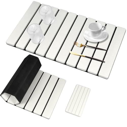 2Pcs Large Stone Dish Drying Mat for Kitchen Counter, Foldable Super Absorbent Diatomaceous Earth Mats with Anti-Slip Leather Base, Quick Drying Modern Dish Mat (White, 24"x 16" & 8"x 4" ) - color: Black+White, size: 24" x 16"